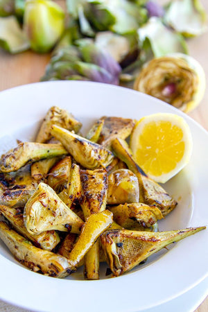 Grilled Artichoke Hearts with Lemon & Garlic