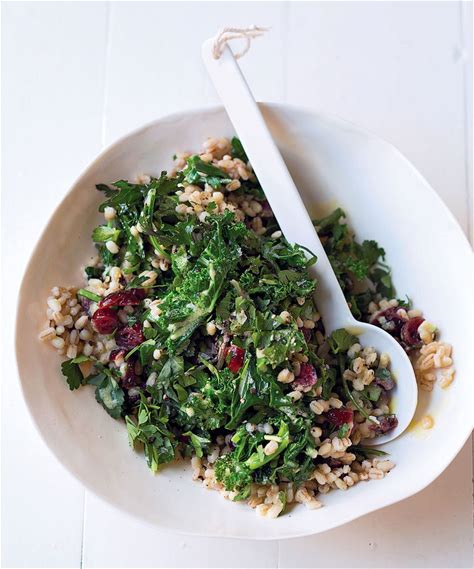 Kale, barley and dried cherry salad