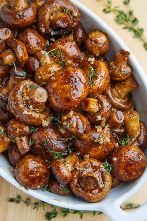 Balsamic Soy Roasted Garlic Mushrooms