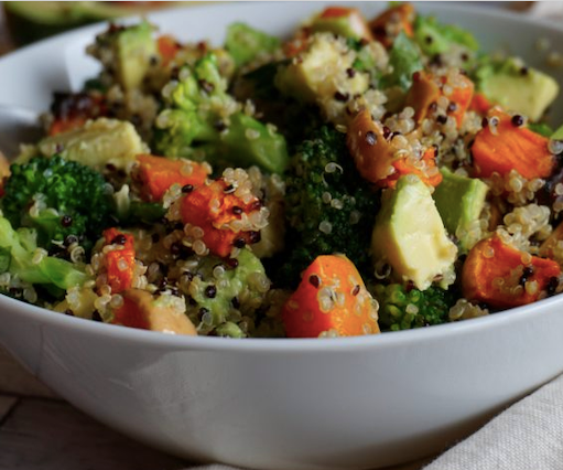 broccoli quinoa avocado and pumpkin