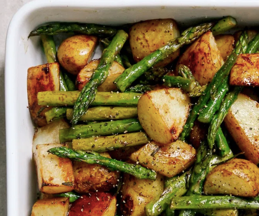 Balsamic Roast Potatoes with Asparagus